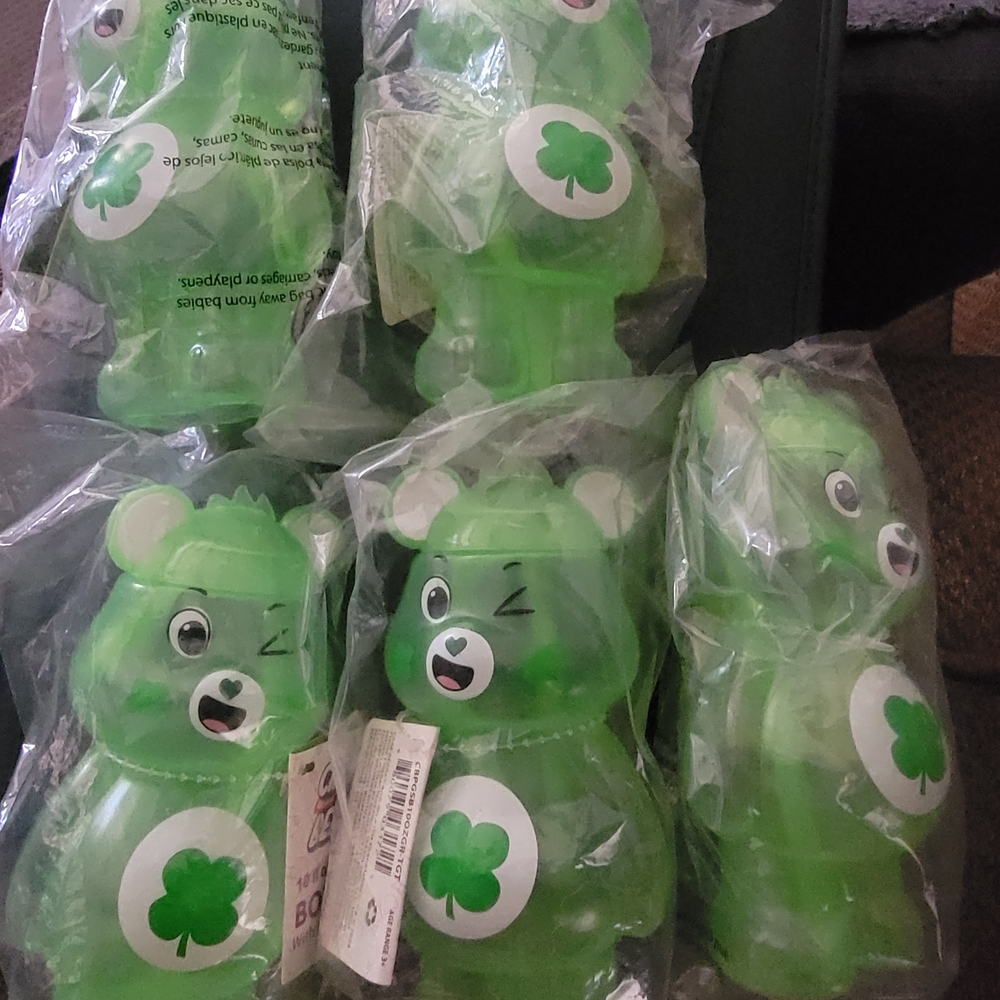 Care Bear Good Luck Bear Bottle Cups With Straw Lot Of 5